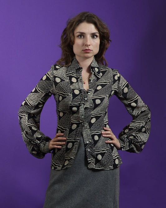 Vintage 1970s Jeff Banks Silk Blouse Bell Sleeve