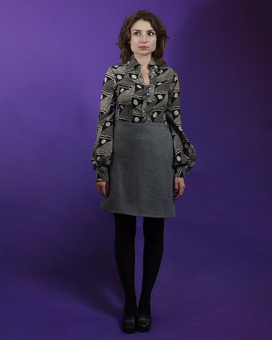 Vintage 1970s Grey 3 Piece Woollen Suit with Flares and Skirt