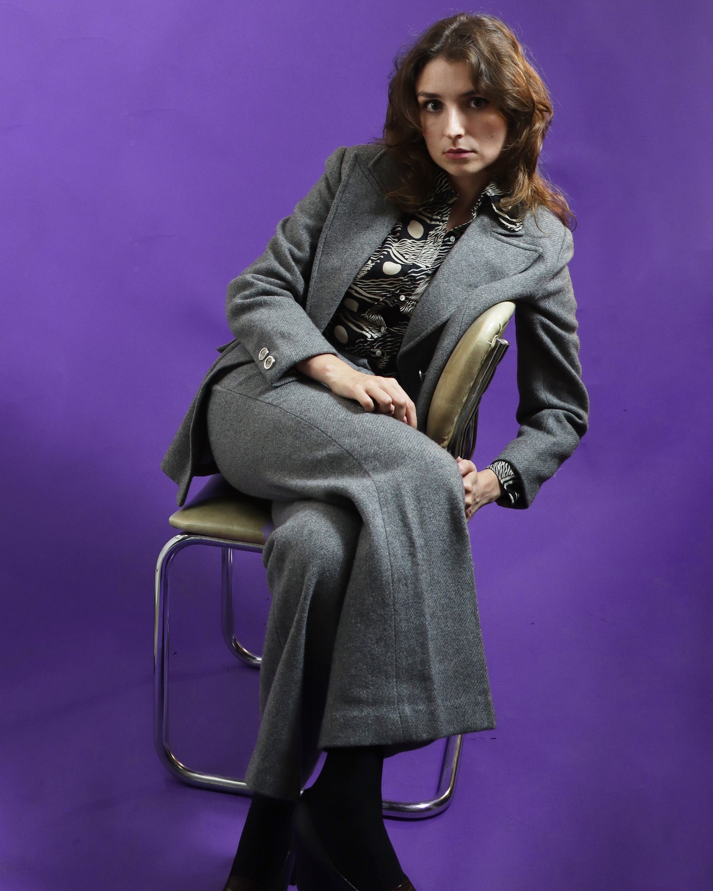 Vintage 1970s Grey 3 Piece Woollen Suit with Flares and Skirt