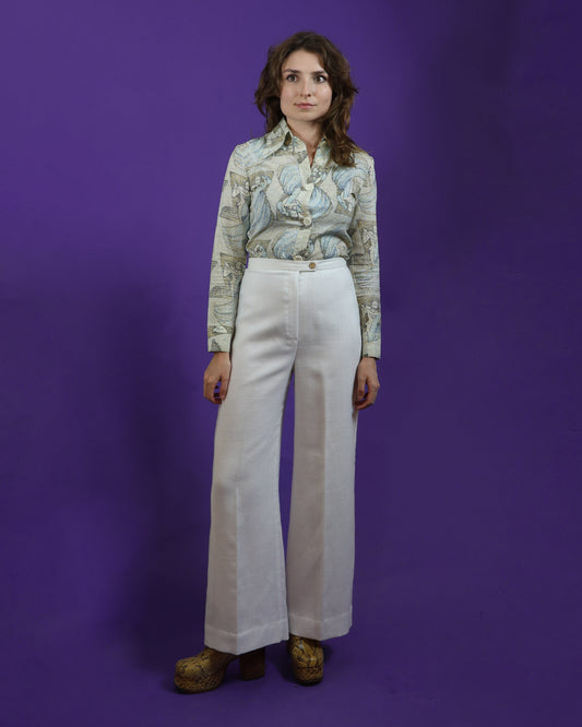 Vintage 1970s Pointillism Print Dagger Collar Shirt