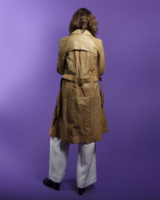 Vintage 1970s Miura Patchwork Leather Trench Coat