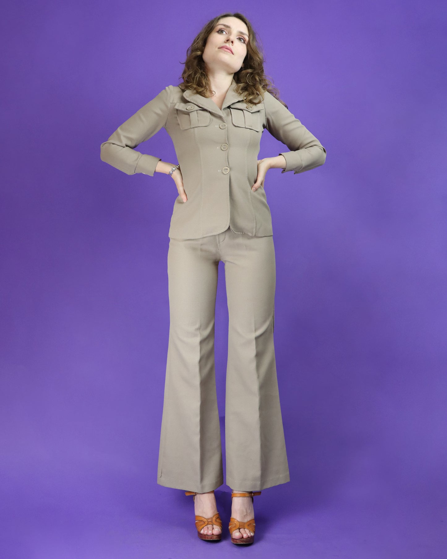 Vintage 1970s Beige Leisure Suit