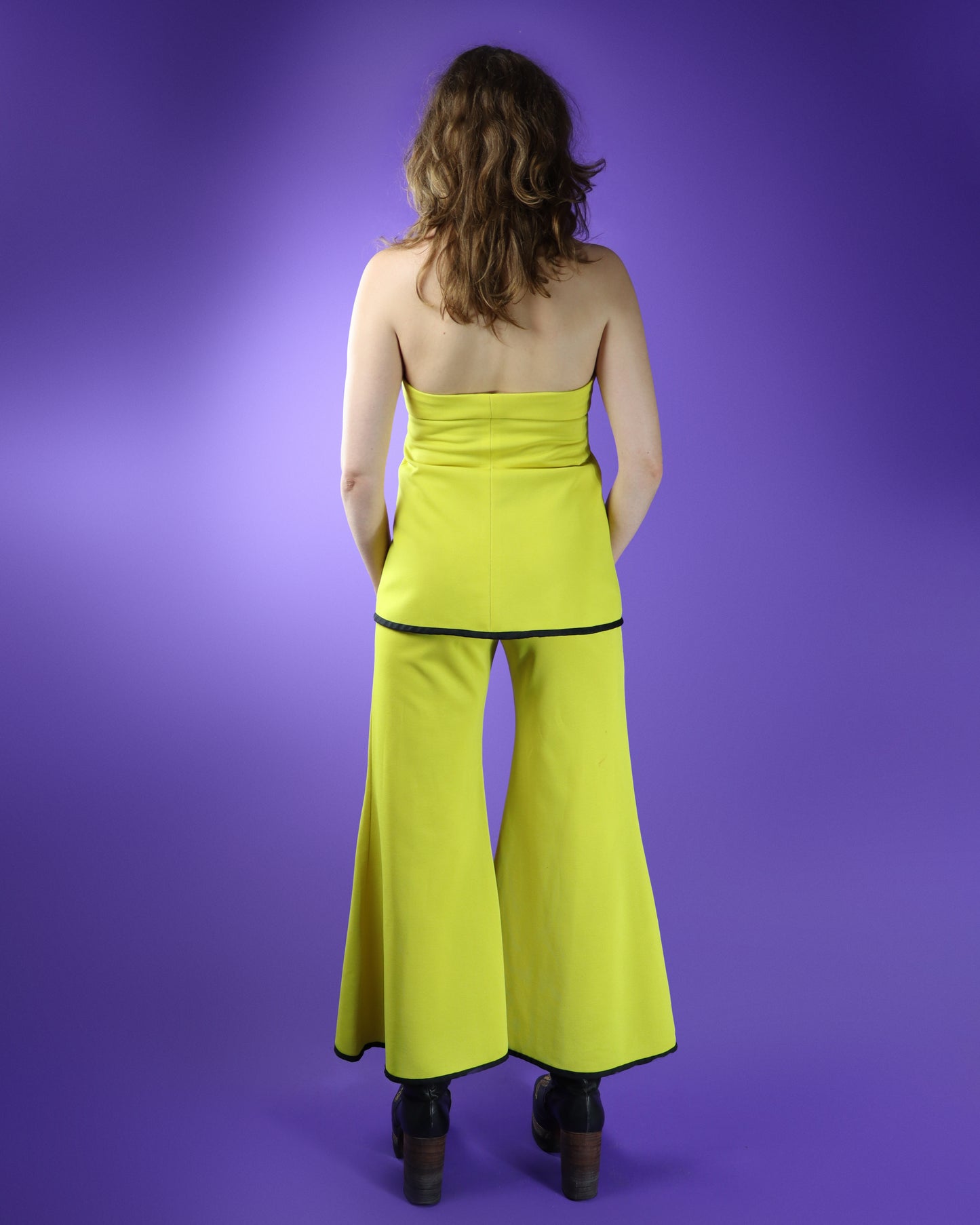 Vintage 1970s Yellow Trouser Suit With Palazzo Flares and Halterneck Top