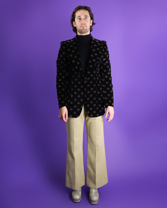 Vintage 1970s Stellular Floral Velvet Printed Blazer