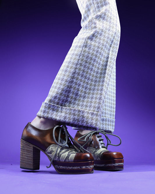 Vintage 1970s Two Tone Snakeskin and Patent Platform Shoes