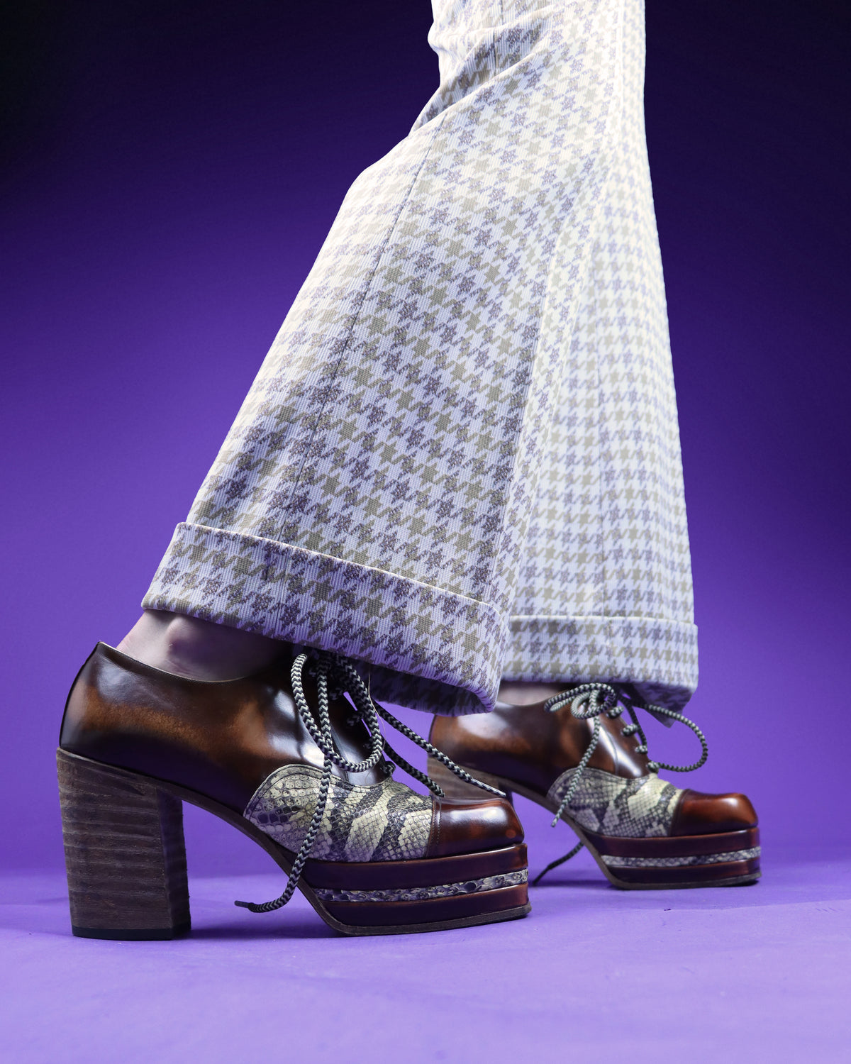 Vintage 1970s Two Tone Snakeskin and Patent Platform Shoes
