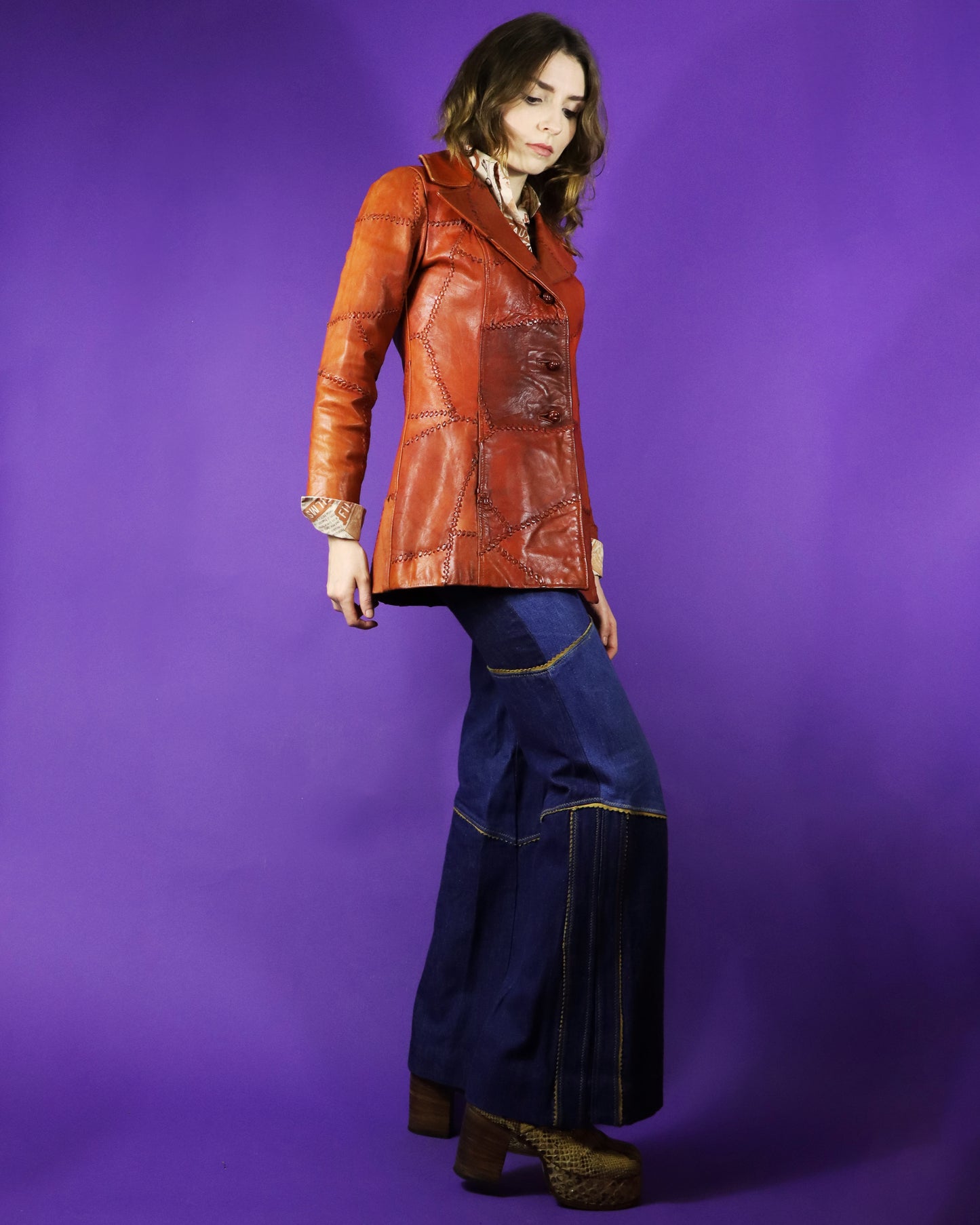 Vintage 1970s Whipstitch Leather Patchwork Jacket