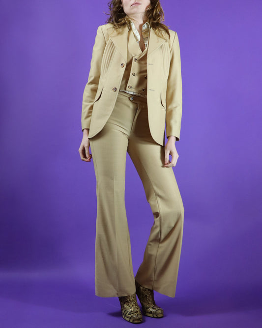 Vintage 1970s Deadstock Sandy Beige 3 Piece Suit