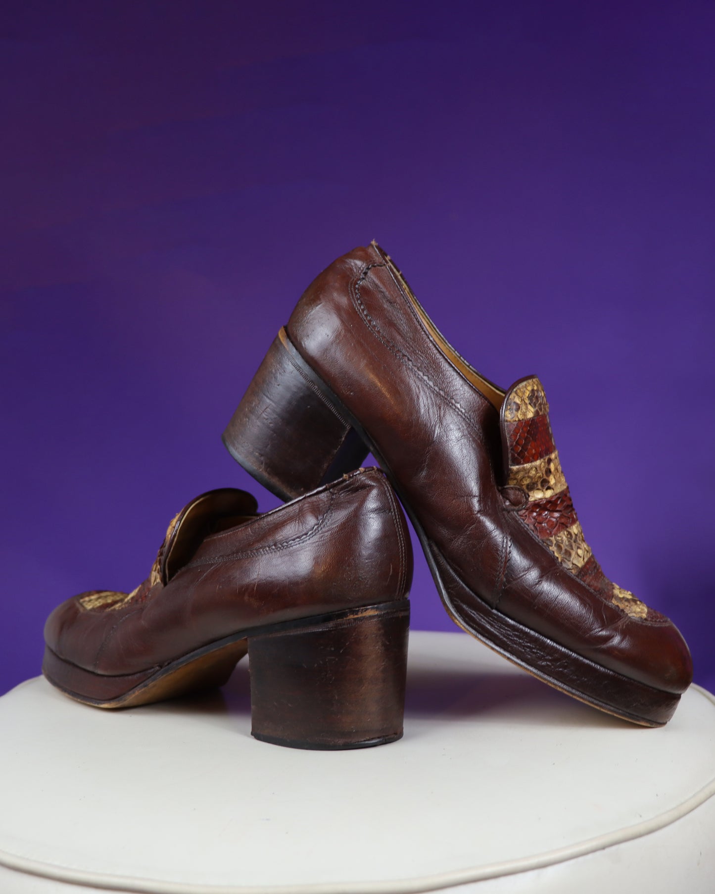 Vintage 1970s Antonio Fluxa Snakeskin Mule Platform Shoes