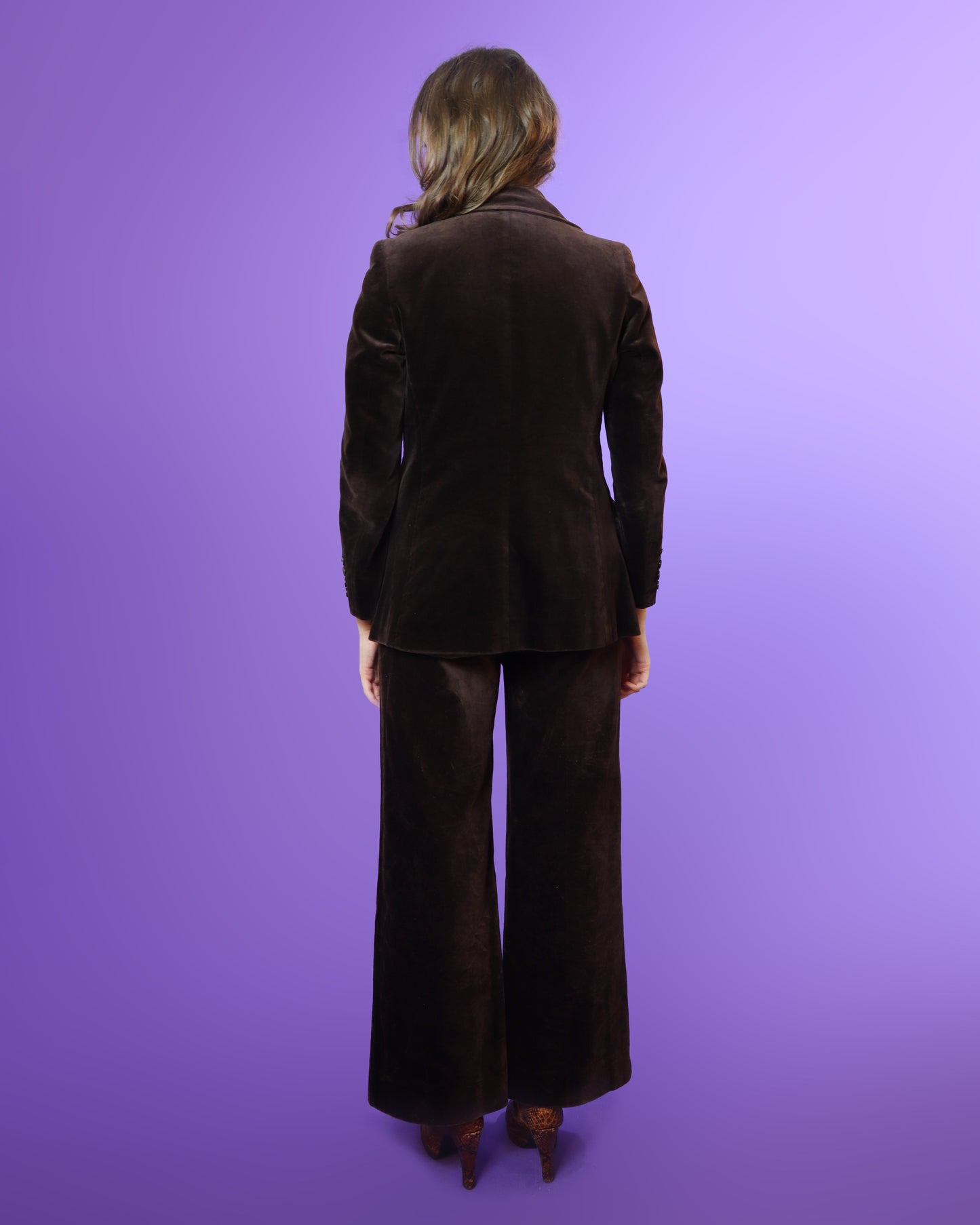 Vintage 1970s Jaeger Brown Velvet 3 Piece Suit