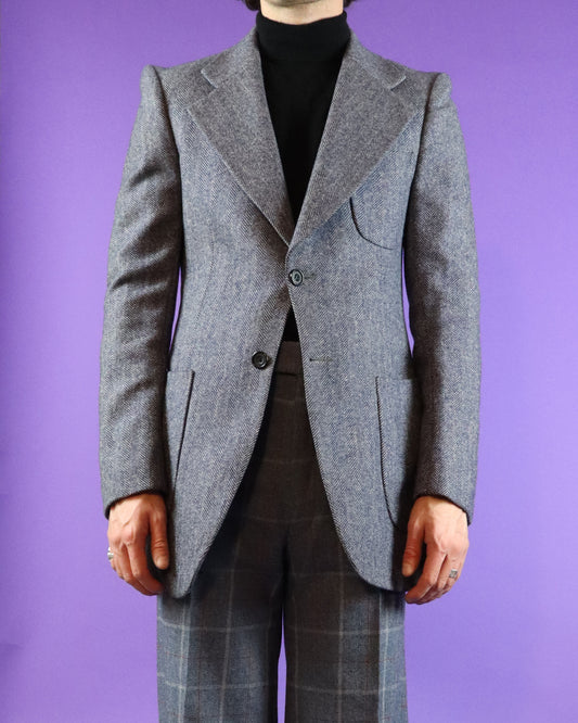 Vintage 1970s Wool Herringbone Blazer