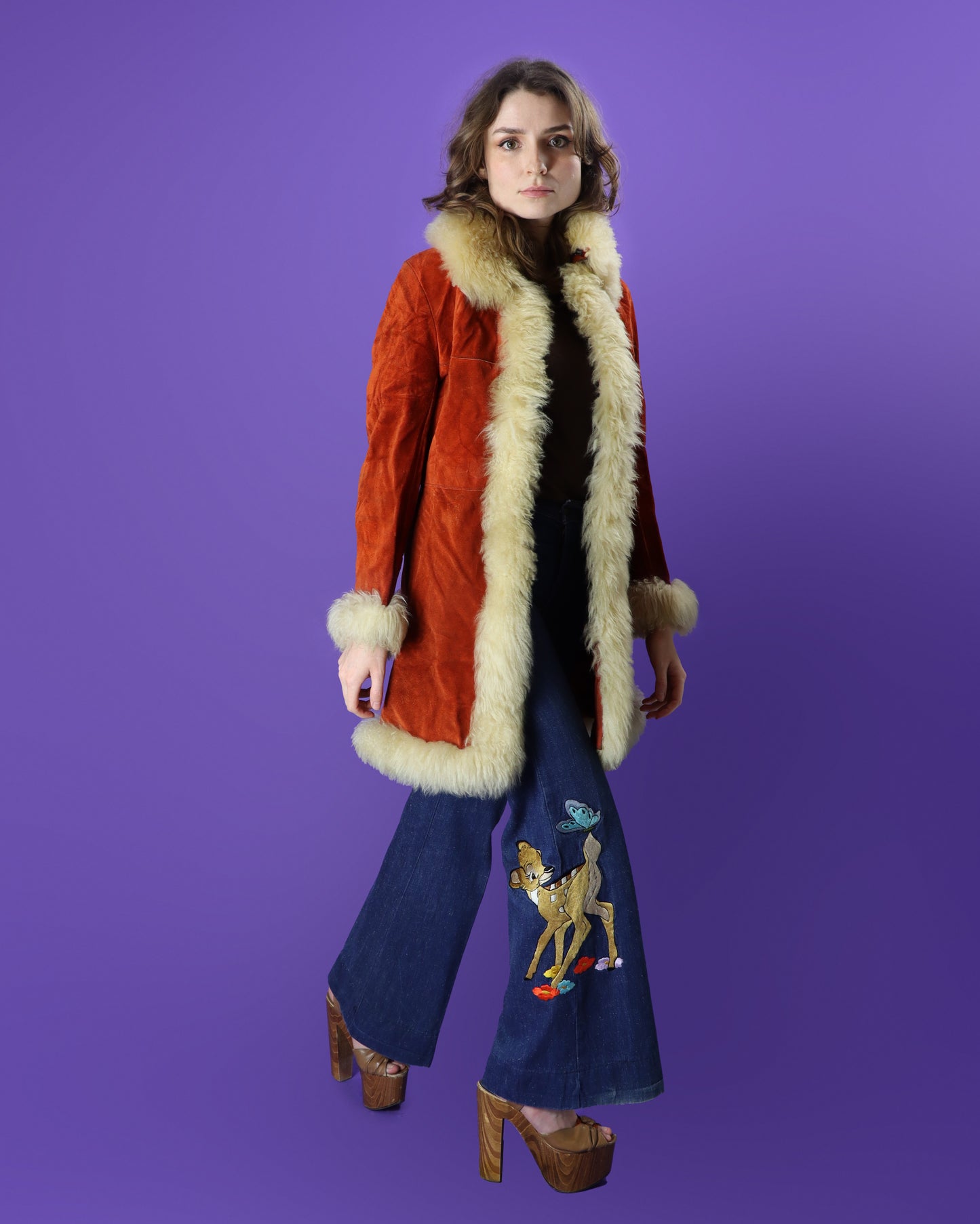 Vintage 1970s Penny Lane Afghan Burnt Orange Suede Coat