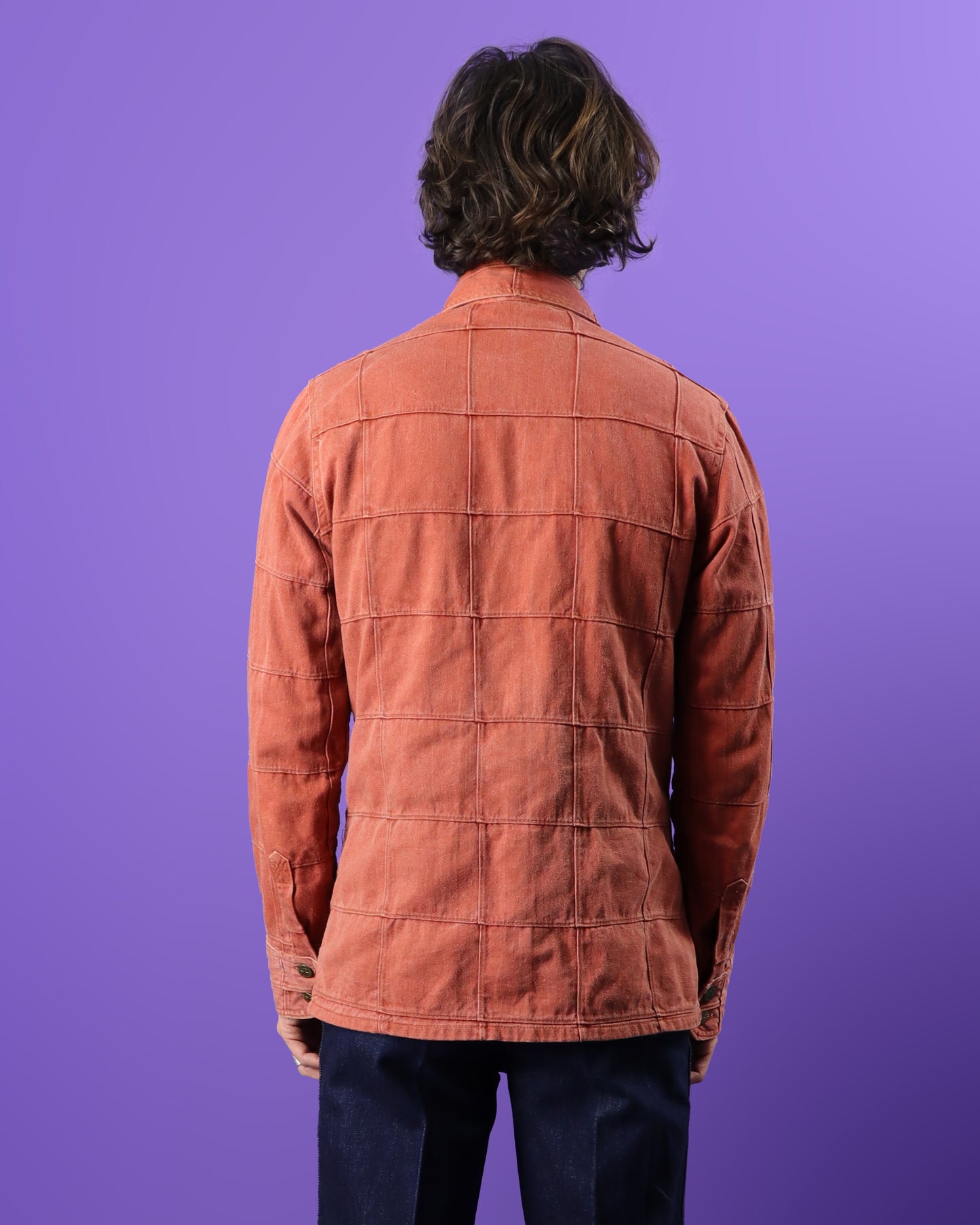 Vintage 1970s Brittannia Coral Windowpane Denim Shirt