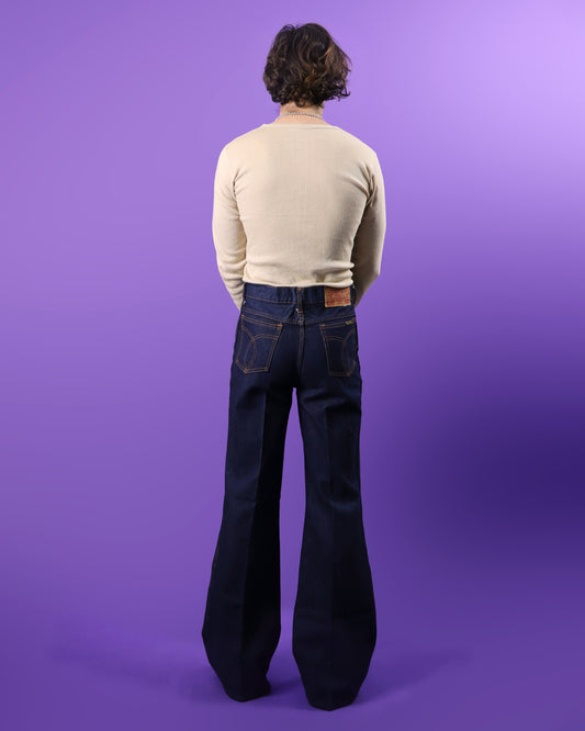 DEADSTOCK Vintage 1970s Brutus Gold Dark Indigo Denim Bell Bottoms Flares