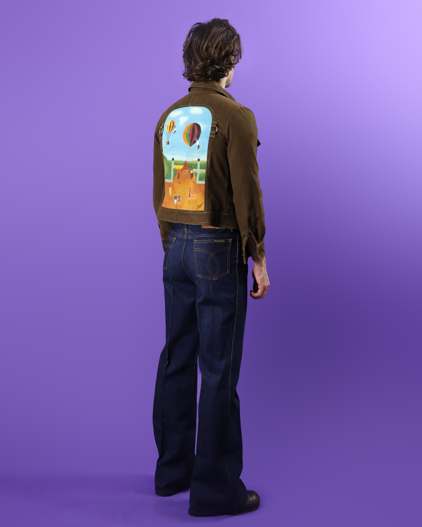 Vintage 1970s Roncelli Hand Painted Brown Denim Jacket