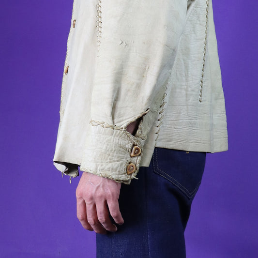Vintage 1970s North Beach Leather Bone White Whipstitch Shirt