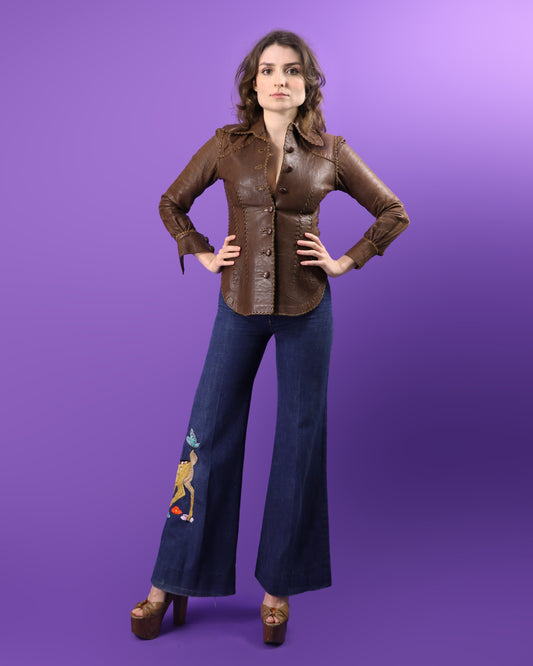 Vintage 1970s North Beach Leathers Chocolate Brown Shirt Jacket