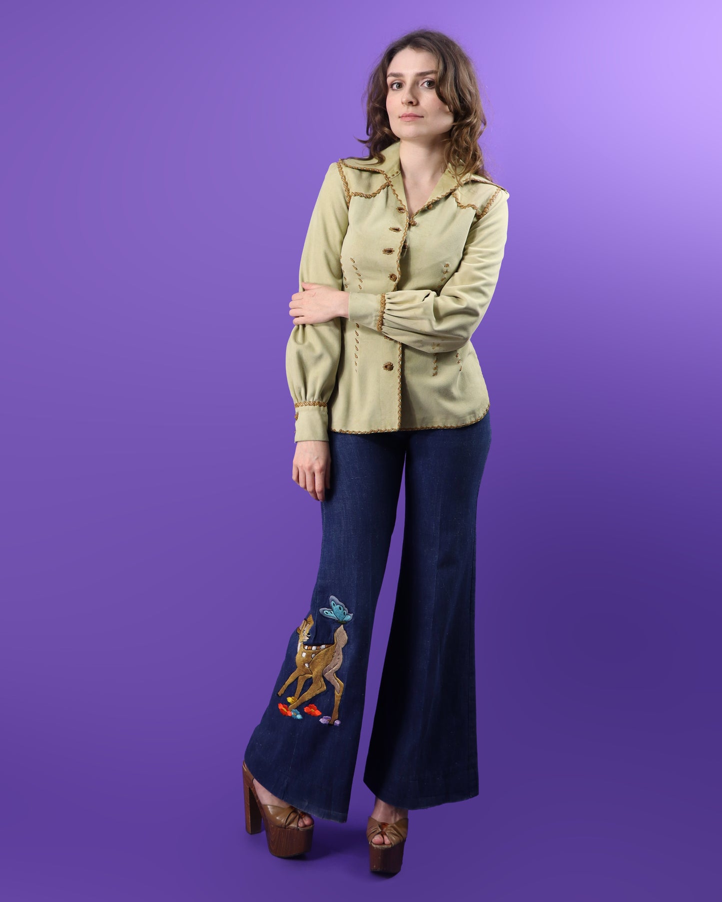 Vintage 1970s North Beach Leather Cream Suede Balloon Sleeve Shirt