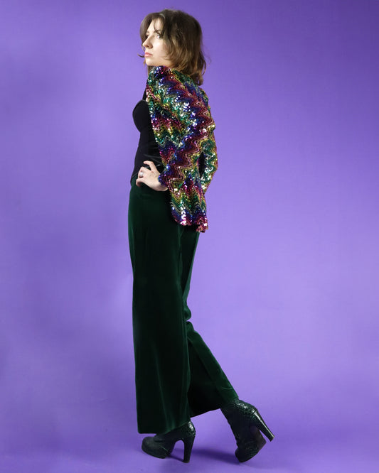 RARE Vintage 1970s Biba Rainbow Sequin Bolero Open Jacket