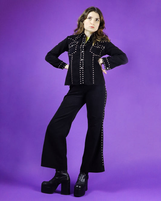 Vintage 1970s Black Studded Western Suit