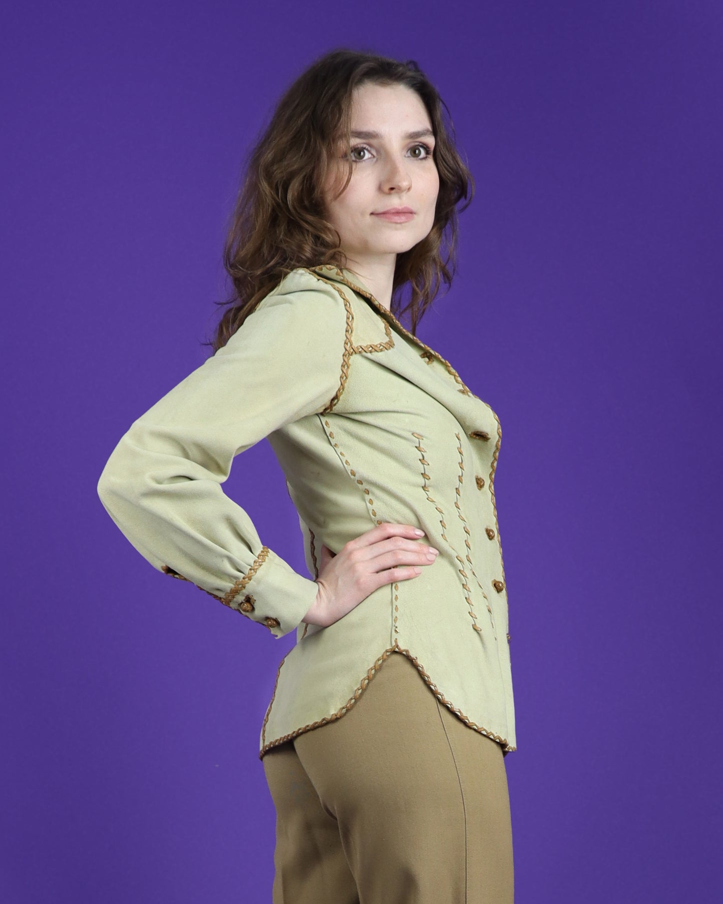 Vintage 1970s North Beach Leather Cream Suede Balloon Sleeve Shirt