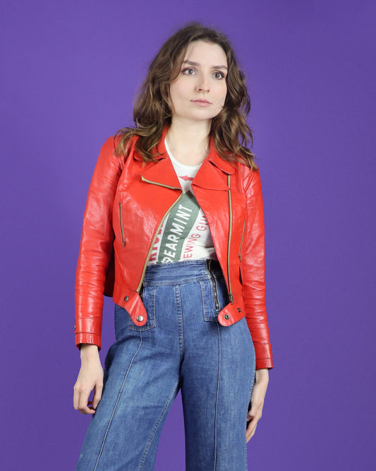 Vintage 1960s Red Leather Biker Jacket