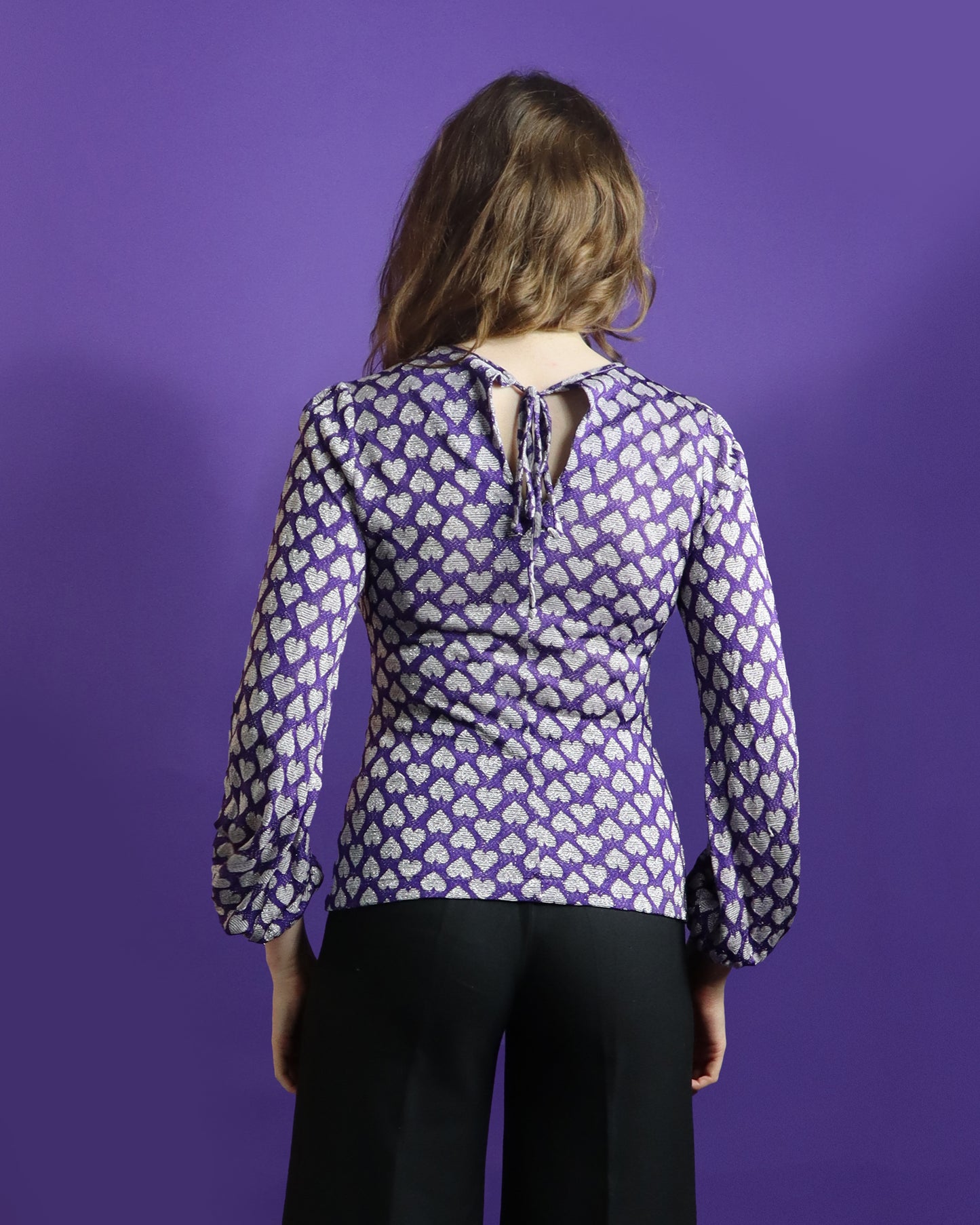 Vintage 1970s Purple Love Heart Lurex Blouse
