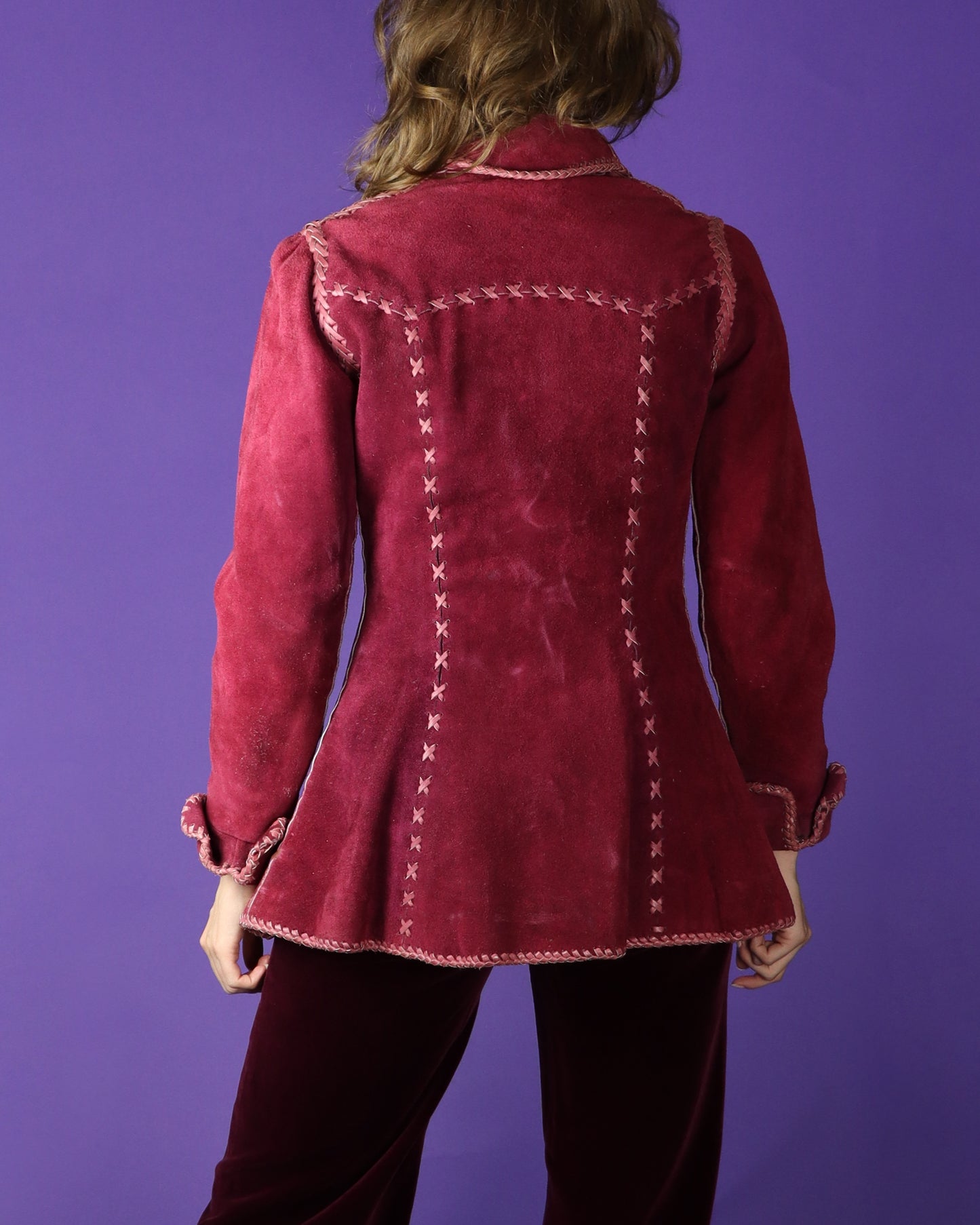 Vintage 1970s Mexican Hot Pink Suede Whipstitch Jacket North Beach Leathers * Char