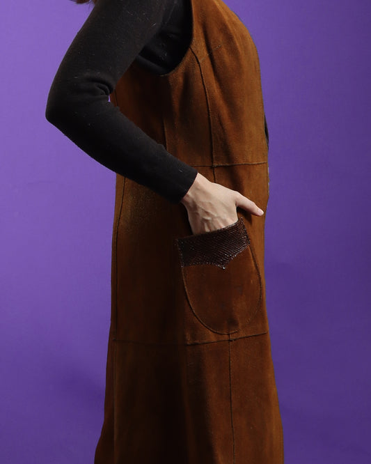 Vintage 1970s Snakeskin Detail Suede Duster Vest