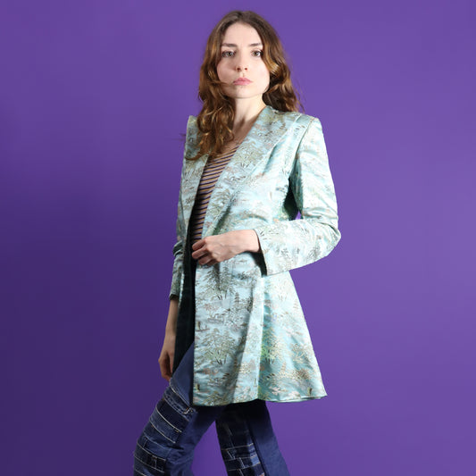 Vintage 1970s Chinese Embroidered Silk Wide Lapel Blazer Jacket