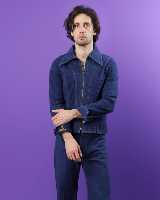 RARE Vintage 1970s Antonio Guiseppe Mickey Mouse Disney Denim Suit Set Flares