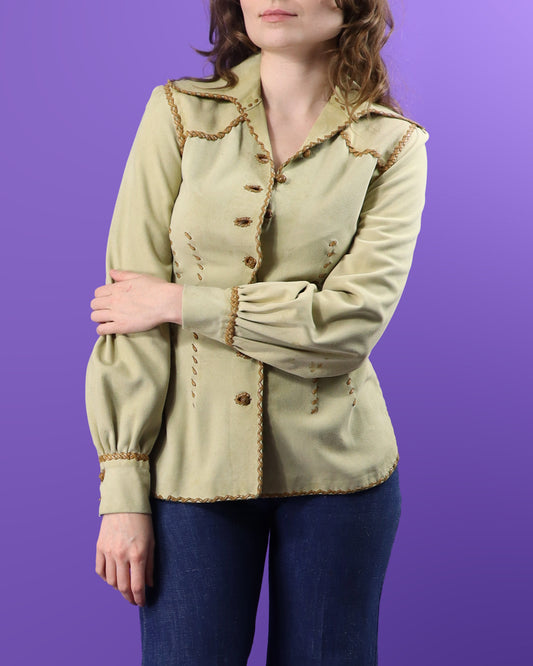 Vintage 1970s North Beach Leather Cream Suede Balloon Sleeve Shirt