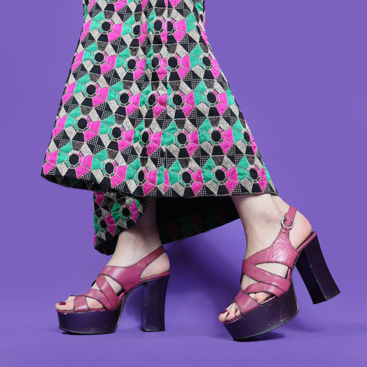 Vintage 1970s Pink and Purple Platform Heels