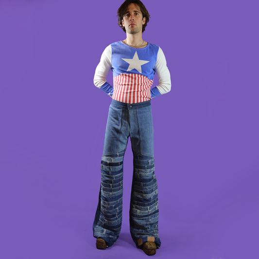 Vintage 1970s Antonio Guiseppe Waistband Patchwork Flares W34