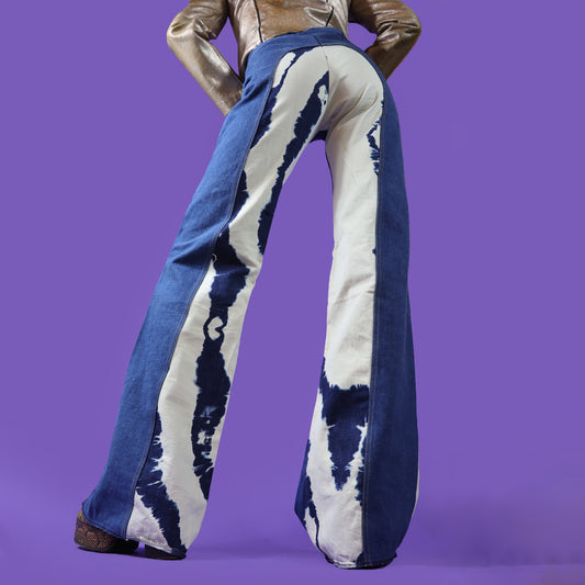 Vintage 1970s Antonio Guiseppe Tie Dye Saddleback Denim Flares