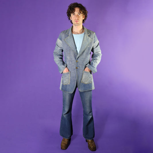 Vintage 1970s Patchwork Hippy Denim Blazer Recycled denim