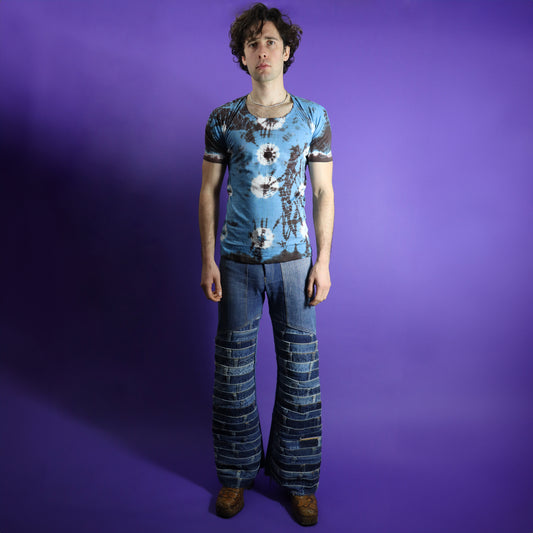 Vintage Deadstock 1970s Indian Cotton Tie Dye T-Shirt Blue