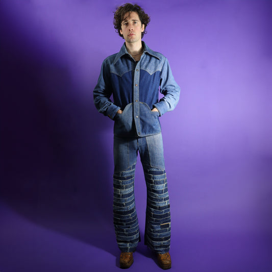 Vintage 1970s Antonio Guiseppe Denim Brick Road Appliqué Jacket