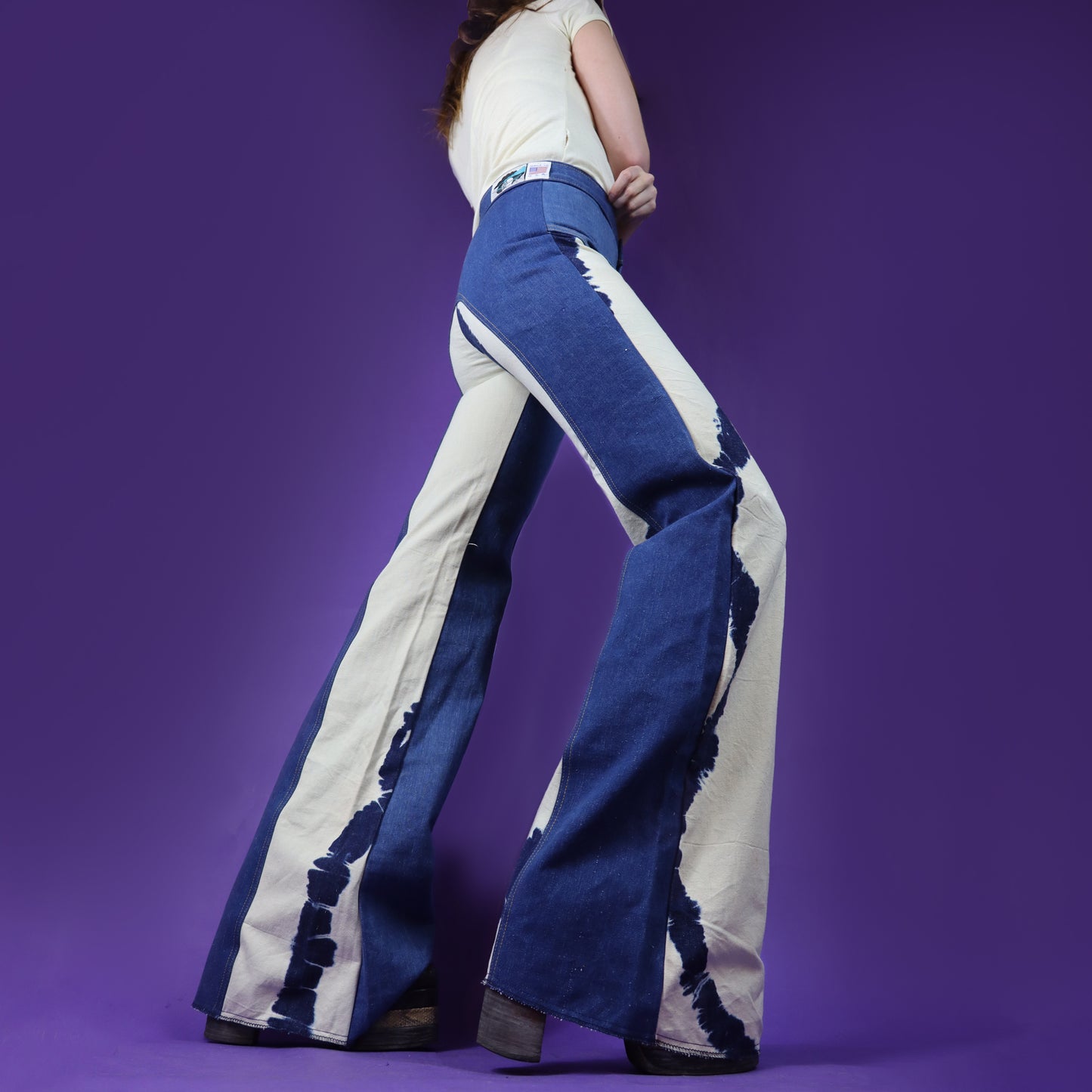 Vintage 1970s Antonio Guiseppe Tie Dye Saddleback Denim Flares