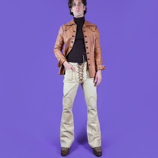 Vintage 1970s M&H Whipstitch Leather Flares