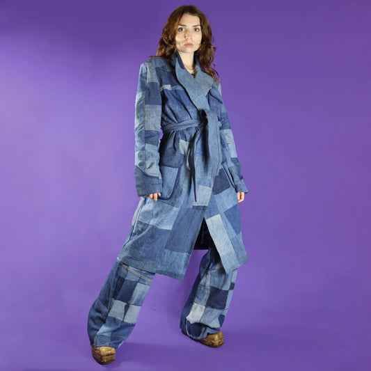 Vintage 1970s Antonio Guiseppe Patchwork Denim Trench Coat