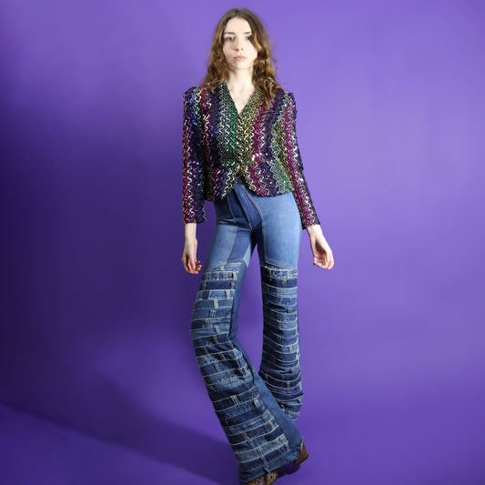 Vintage 1970s Rainbow Sequin Peplum Jacket Bolan