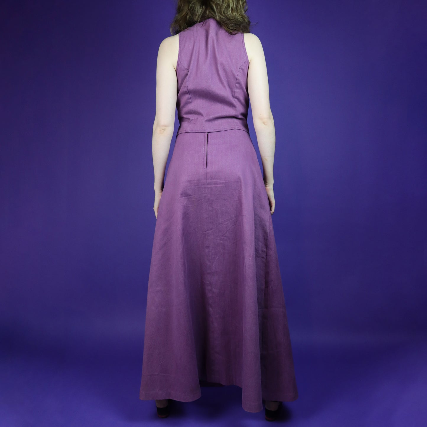 Vintage 1970s Purple Denim Two Piece Set Waistcoat & Skirt Suit