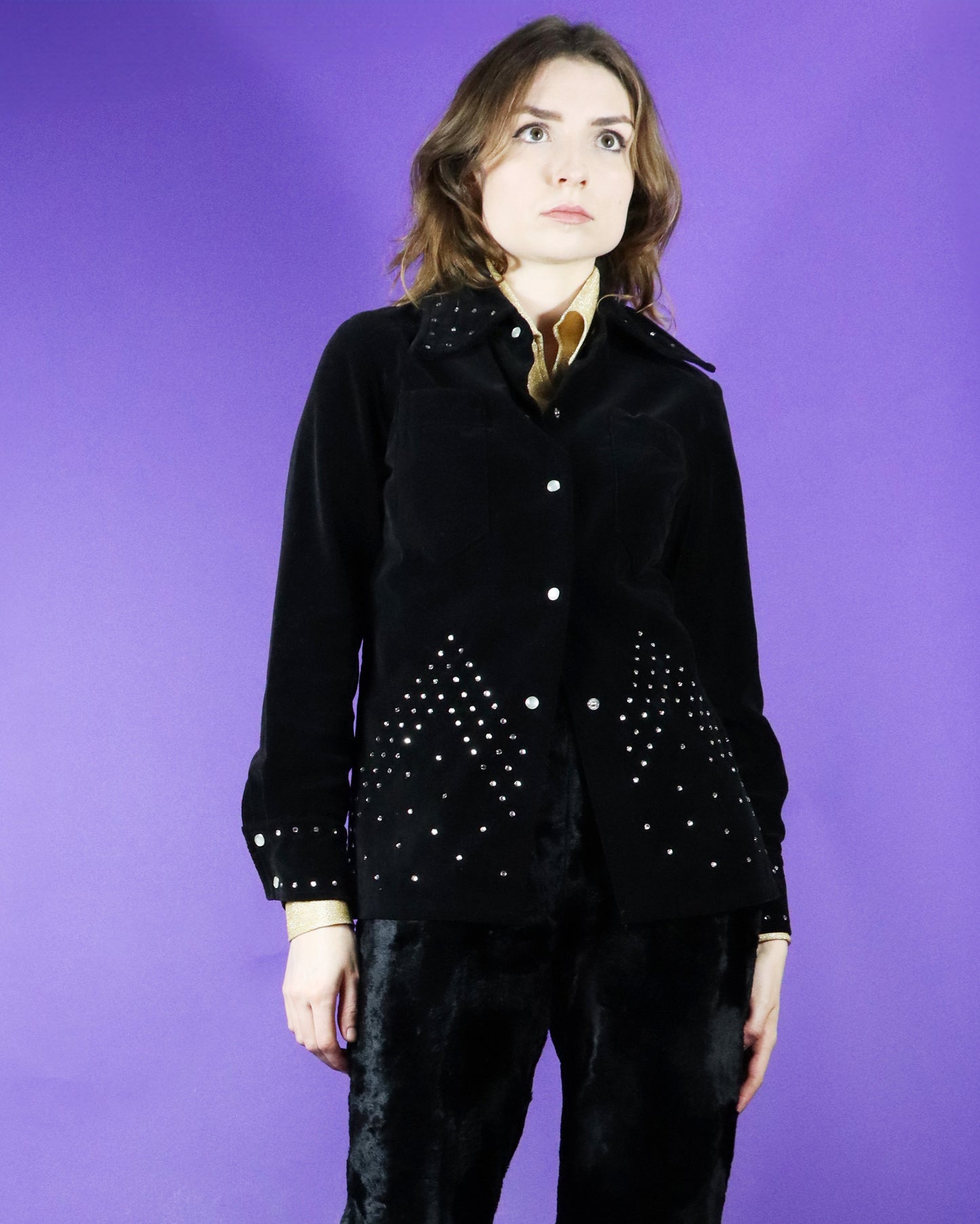 Vintage 1970s Rhinestone Black Velvet Jacket