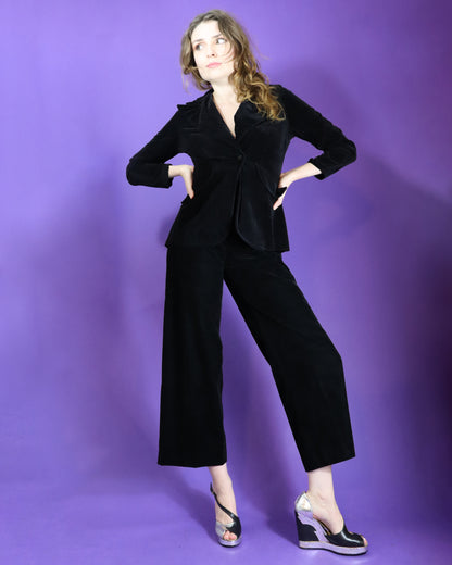 Vintage 1970s Black Velvet Trouser Suit