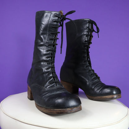 Vintage 1970s Gohil's Lace Up Black Platform Boots