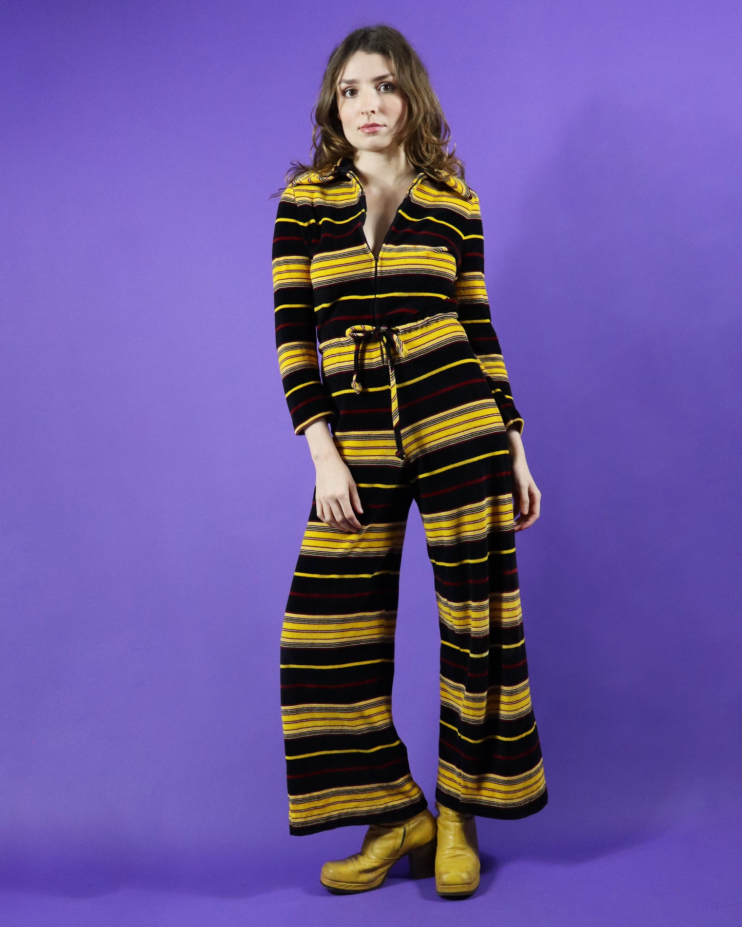 Vintage 1970s Velour Stripe Jumpsuit