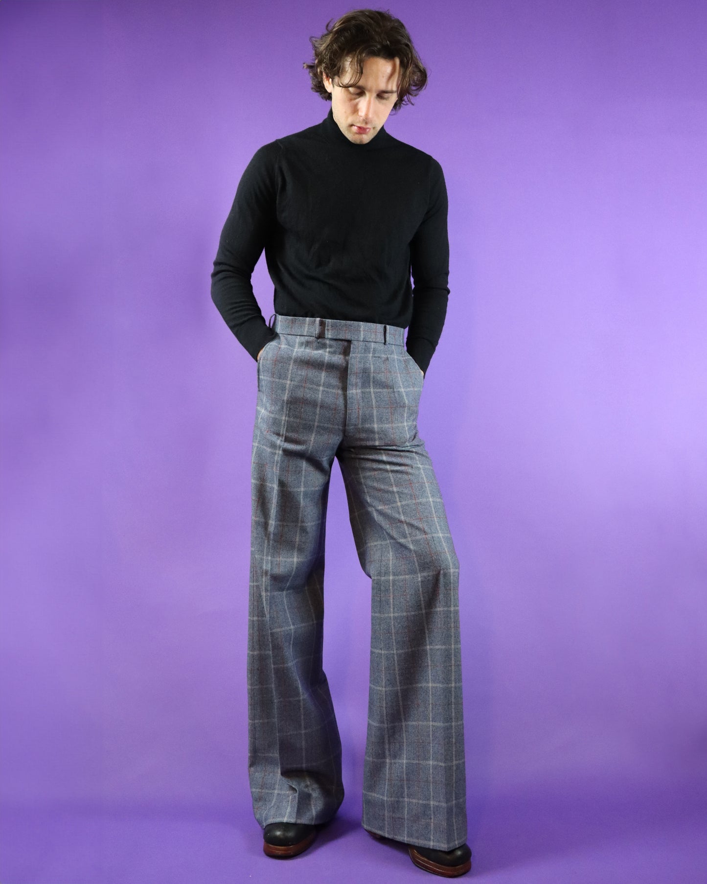 Vintage 1970s Plaid Wool Flares