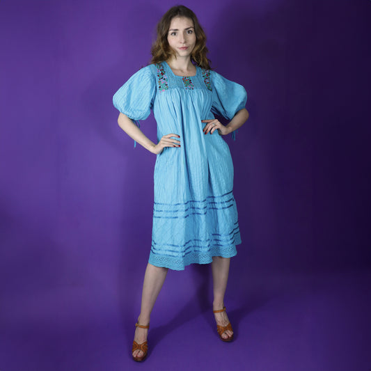 Vintage 1970s Mexican Turquoise Dress