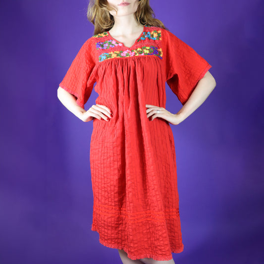 Vintage 1970s Red Mexican Cotton Dress